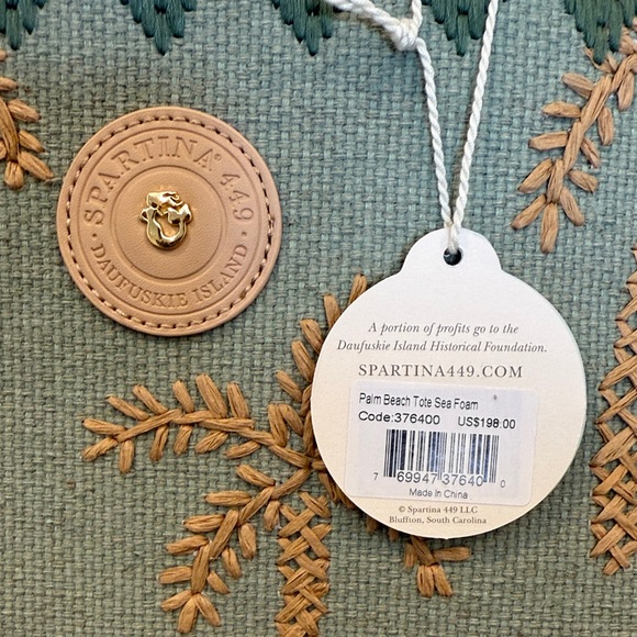 Spartina 449 palm beach tote, Sea Foam with Woven Accents - Picture 2 of 6